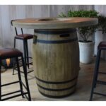 Ambiance chaleureuse sur terrasse avec table brasero tonneau