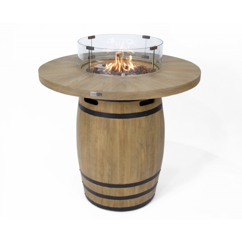 Table brasero tonneau avec flamme allumée au centre Table brasero tonneau avec flamme allumée au centre
