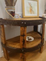 Tavolino d'appoggio in coperchio di botte da whisky – Rovere rustico artigianale - immagine 5