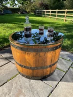 Tavolino mezza botte in botte da whisky – Rovere e vetro temperato
