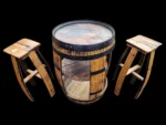 Tavolo a botte con vano contenitore e sgabelli – Botte da whisky riciclata - immagine 4