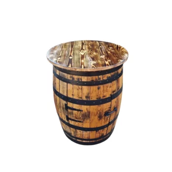 Table tonneau bar de whisky en chêne massif avec rangement