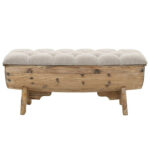 Banc tonneau artisanal avec assise tapissée et rangement